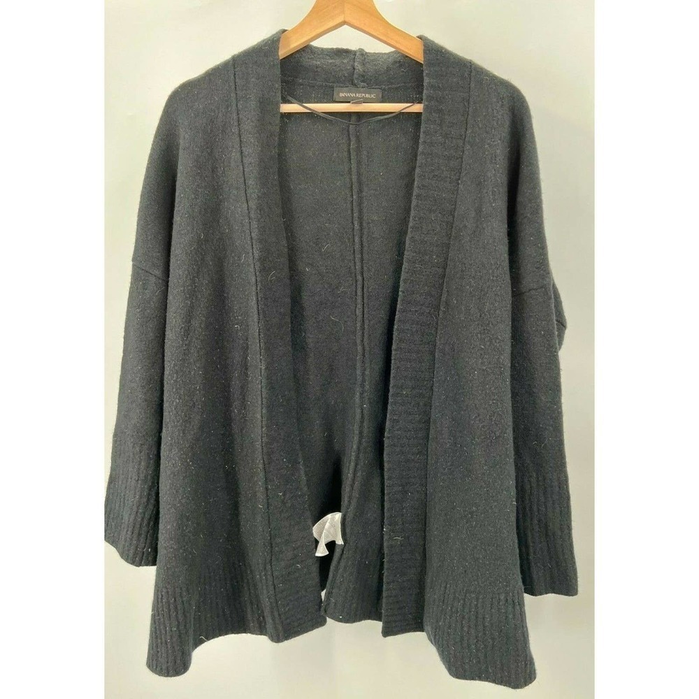 Banana Republic Womens L Large Extra Fine Wool-Blend Open-Front Poncho in Black